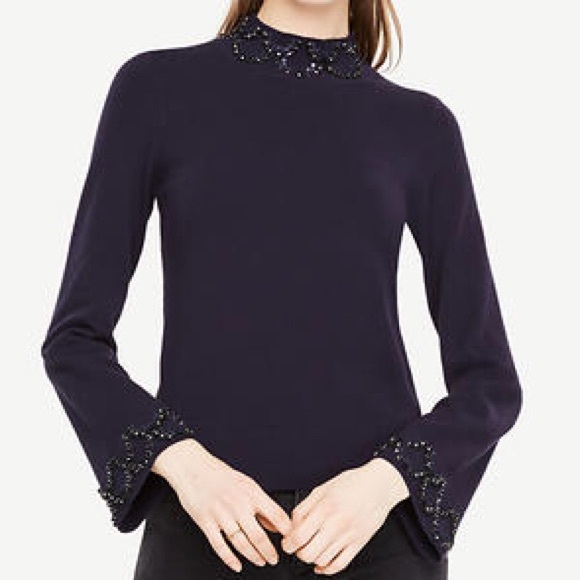 ANN TAYLOR Embellished Mock Neck Sweater - Picture 3 of 8